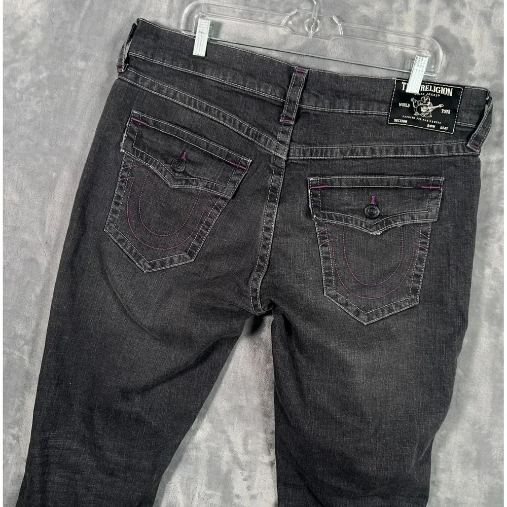 True Religion Ricky Relaxed Straight Jeans Men 38x34 Gray Distressed Flap Pocket